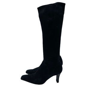 Sergio Rossi Black Suede Slip On Heeled Boots